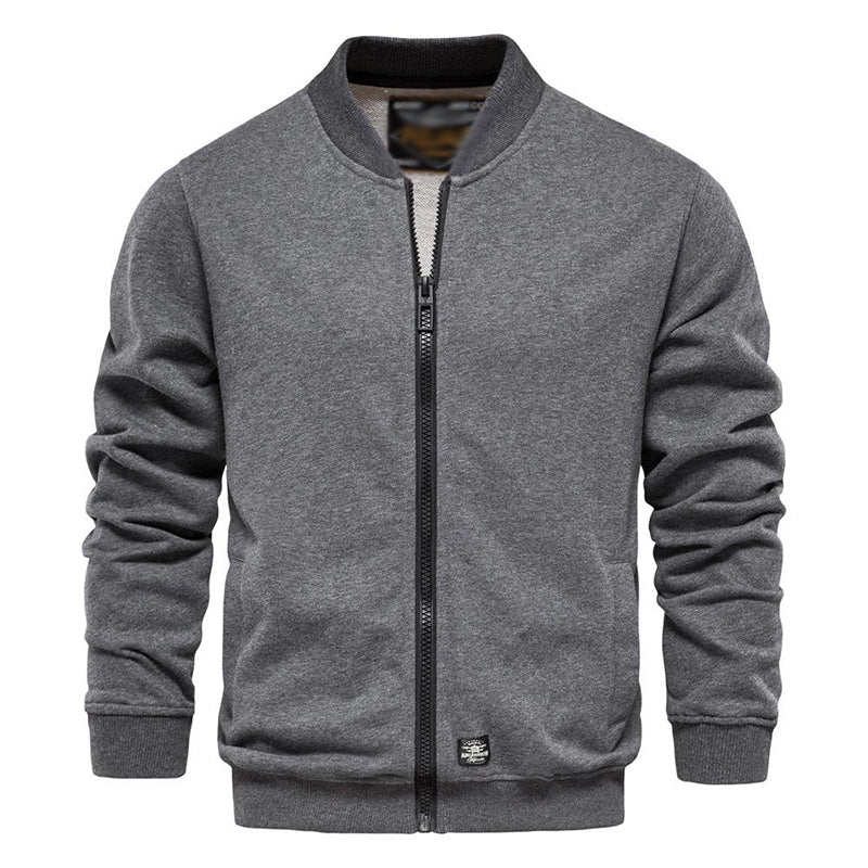 Herren Reißverschluss-Sweatshirtjacke aus French Terry mit Baseballkragen, unifarben