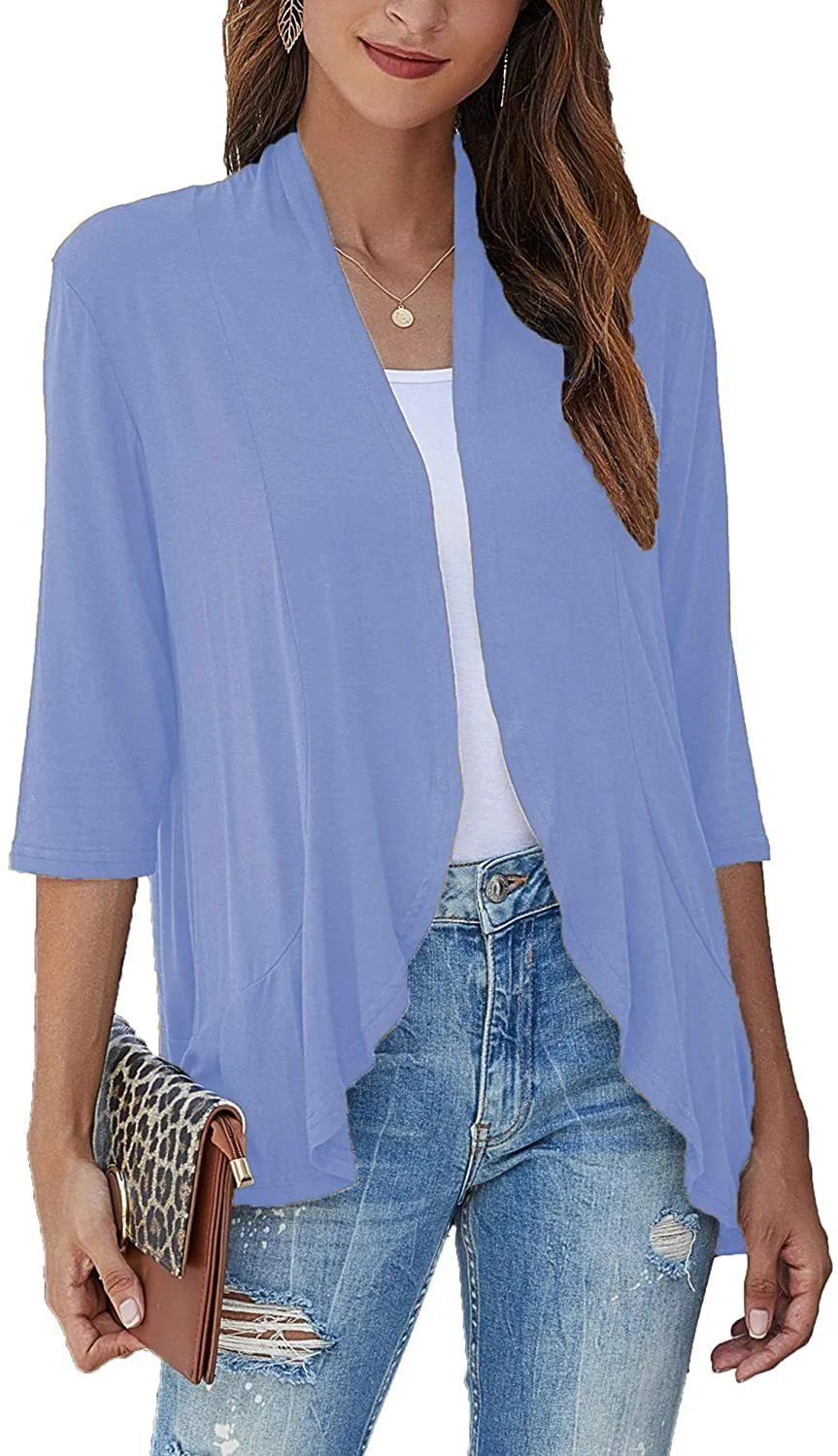 ✨Top-3 Sale Cardigan 2025✨|Damen Herbst/Winter Leichte offene lässige Rüschen-Strickjacke