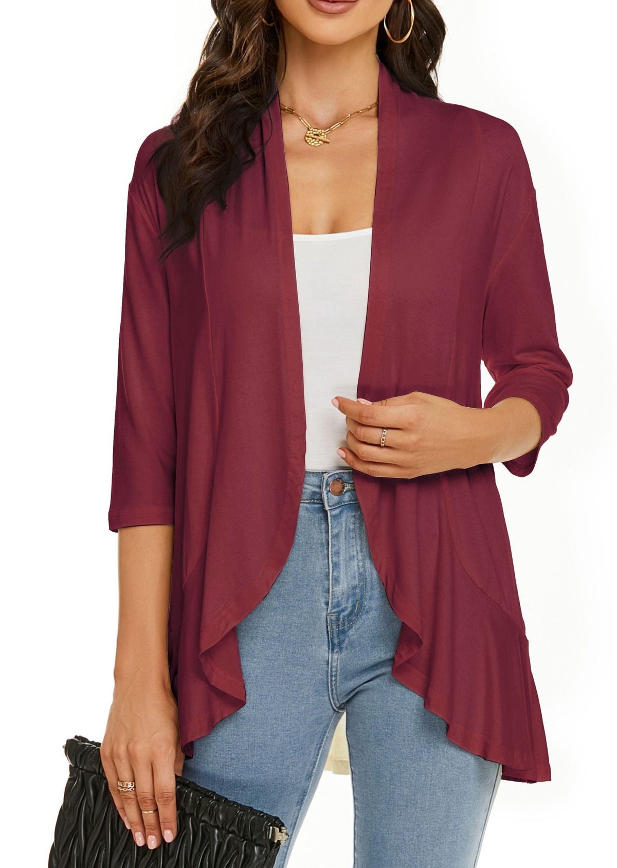 ✨Top-3 Sale Cardigan 2025✨|Damen Herbst/Winter Leichte offene lässige Rüschen-Strickjacke