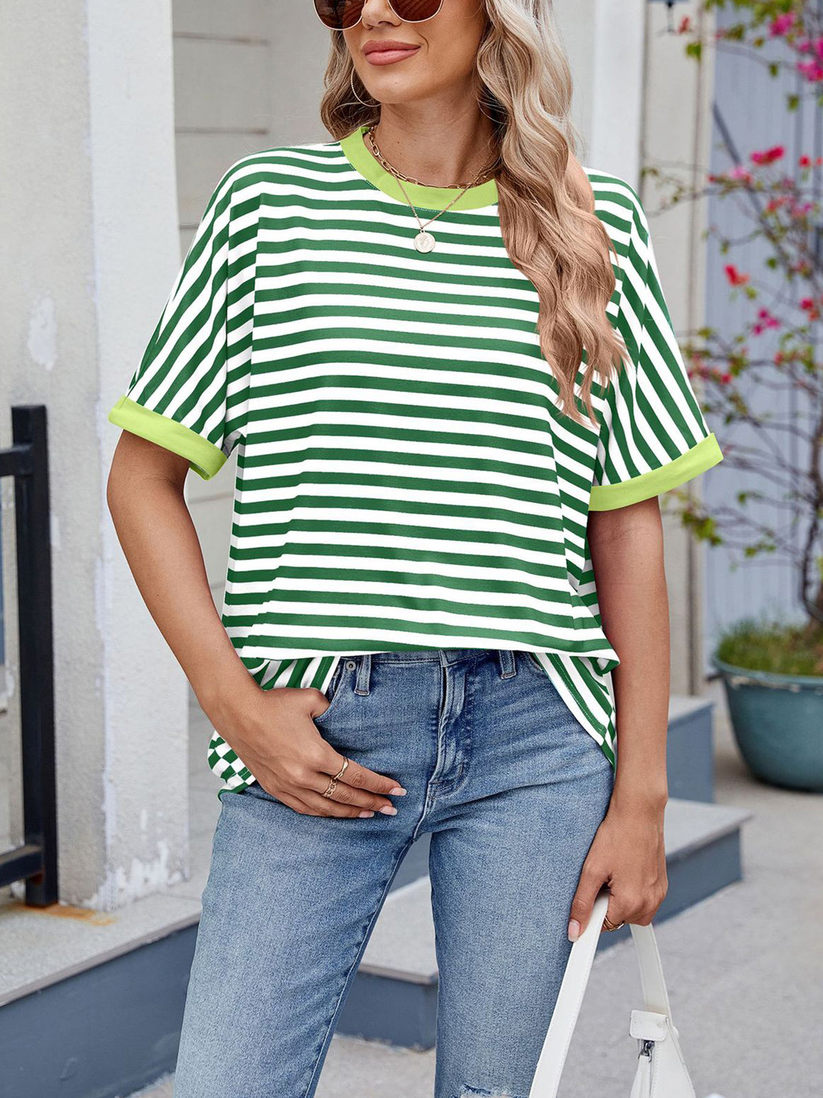 💖Damen Oversized Sommer-Oberteile Gestreiftes Freizeit-T-Shirt
