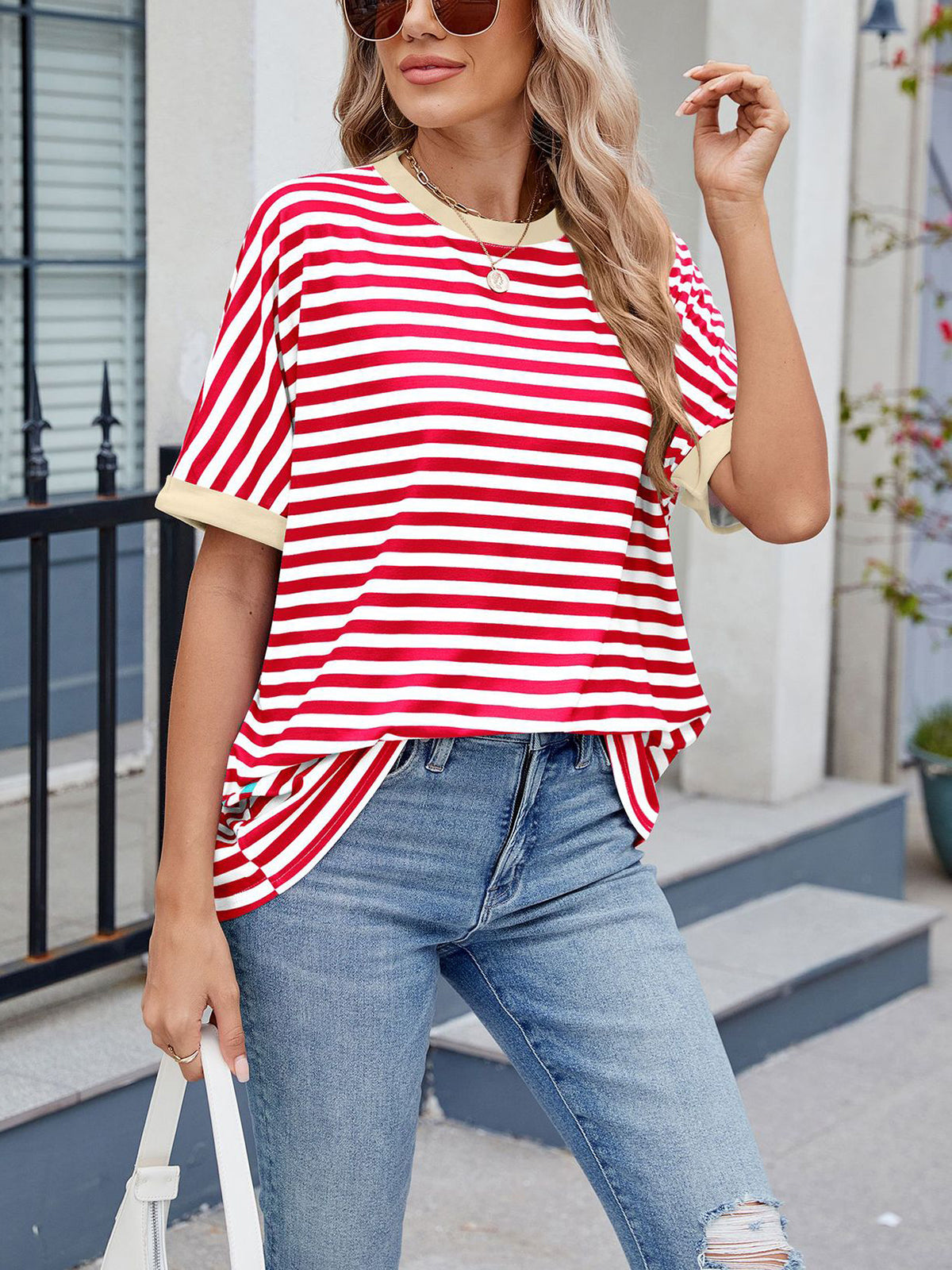 💖Damen Oversized Sommer-Oberteile Gestreiftes Freizeit-T-Shirt