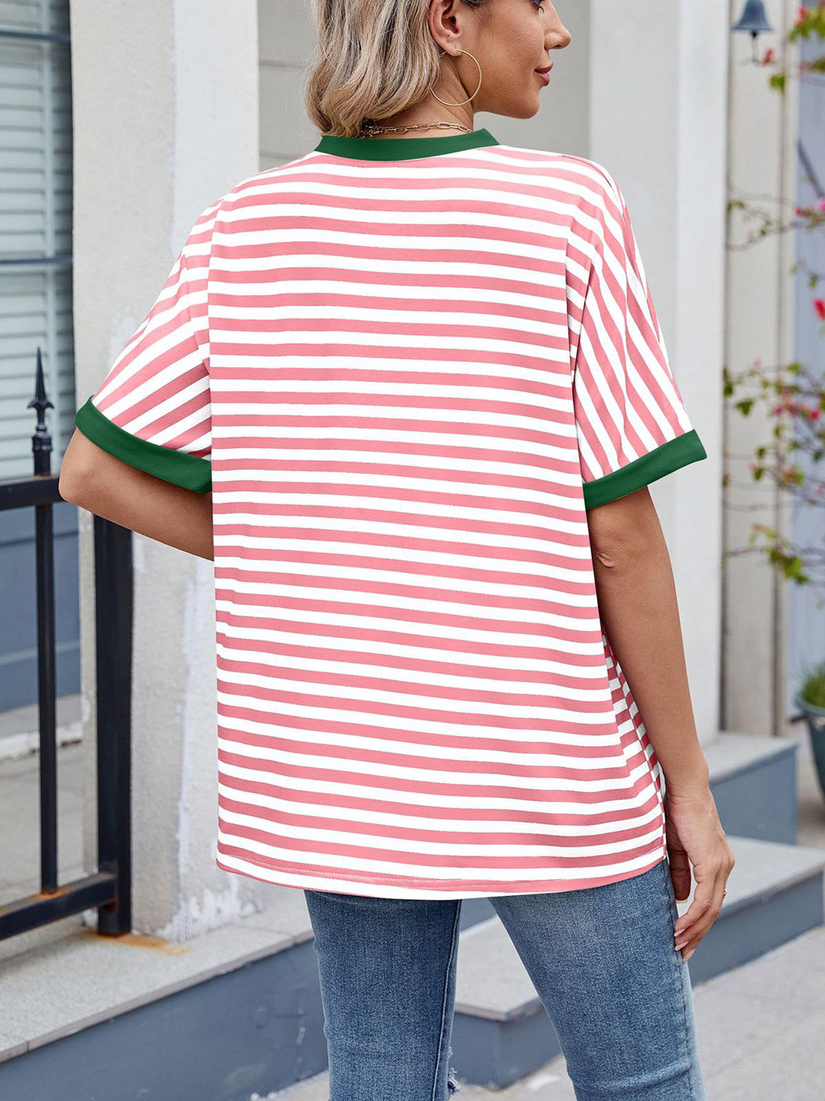 💖Damen Oversized Sommer-Oberteile Gestreiftes Freizeit-T-Shirt