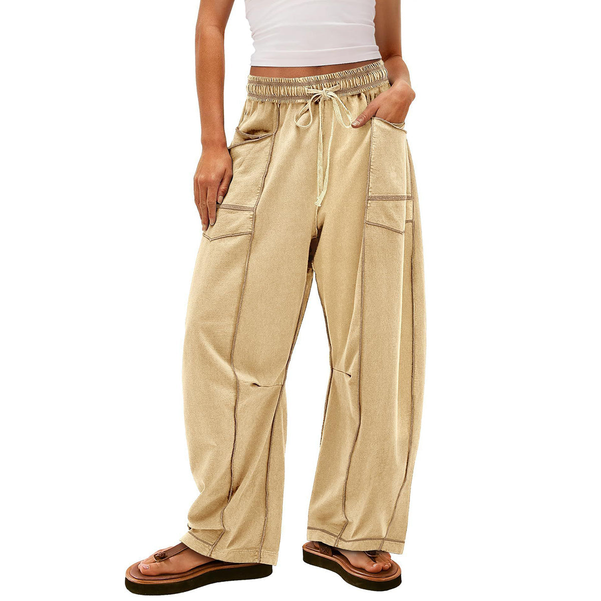 🔥Letzter Tag 69% RABATT🔥Damen Baggy Barrel Pants Weite Bein Lounge Jogginghose mit Kordelzug und Taschen