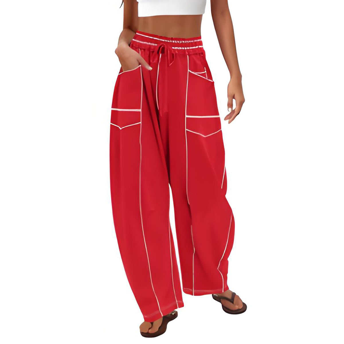 🔥Letzter Tag 69% RABATT🔥Damen Baggy Barrel Pants Weite Bein Lounge Jogginghose mit Kordelzug und Taschen