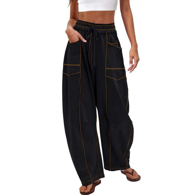 🔥Letzter Tag 69% RABATT🔥Damen Baggy Barrel Pants Weite Bein Lounge Jogginghose mit Kordelzug und Taschen
