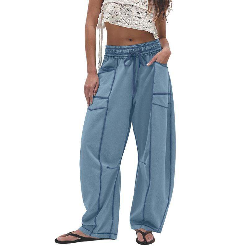 🔥Letzter Tag 69% RABATT🔥Damen Baggy Barrel Pants Weite Bein Lounge Jogginghose mit Kordelzug und Taschen