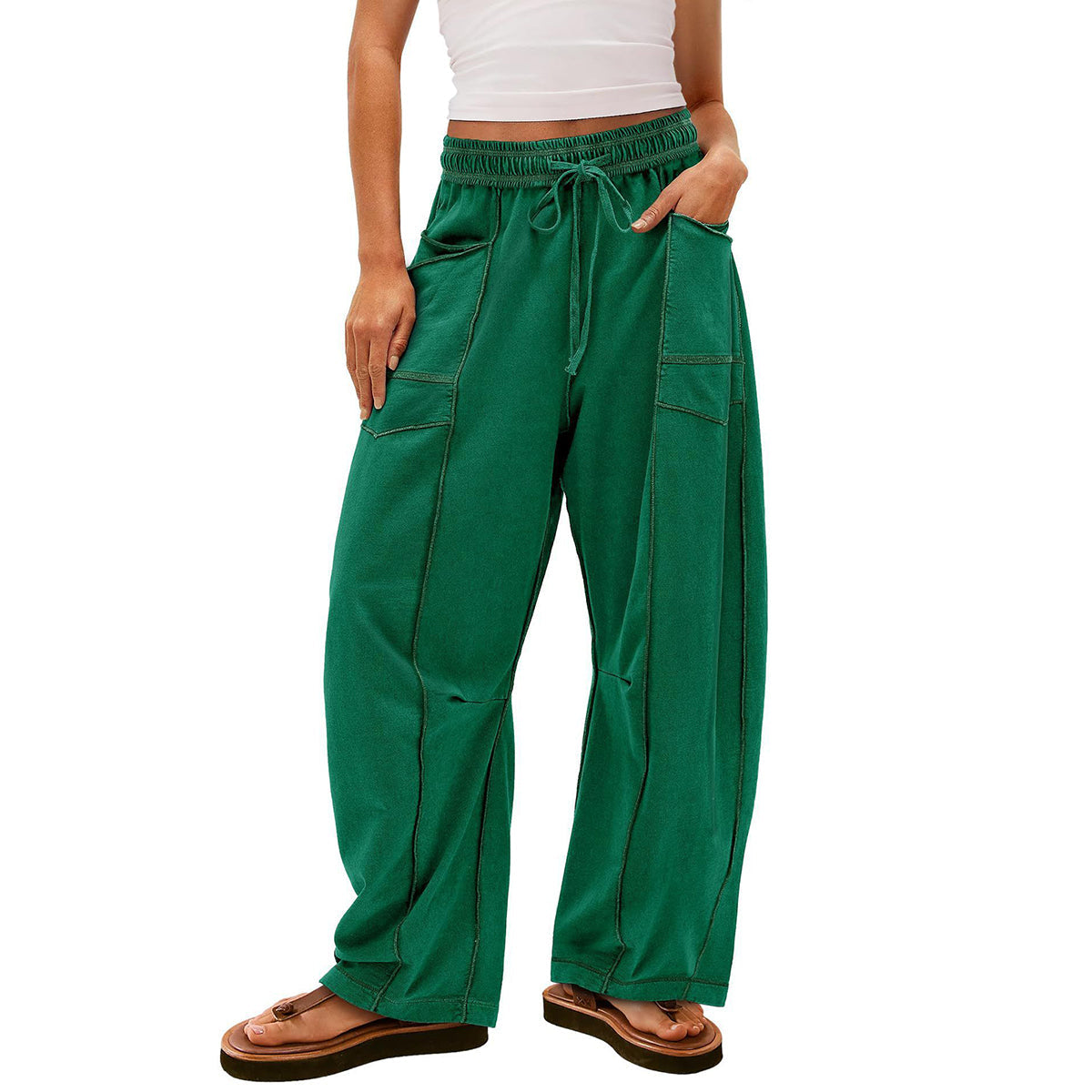 🔥Letzter Tag 69% RABATT🔥Damen Baggy Barrel Pants Weite Bein Lounge Jogginghose mit Kordelzug und Taschen