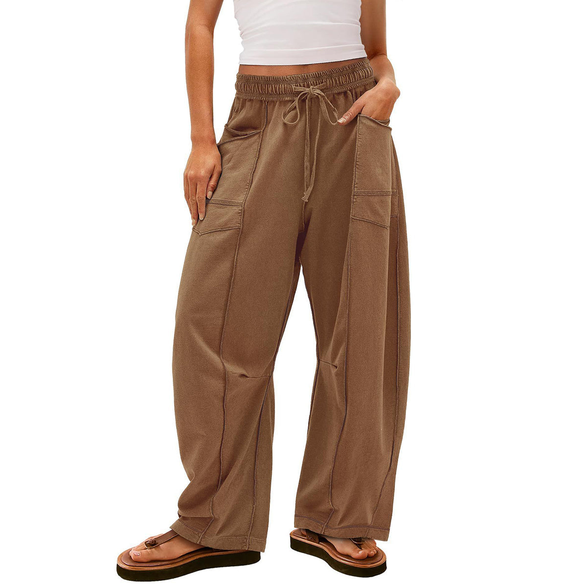 🔥Letzter Tag 69% RABATT🔥Damen Baggy Barrel Pants Weite Bein Lounge Jogginghose mit Kordelzug und Taschen