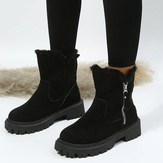 Women's Plush-Lined Ankle Martin Zipper Boots