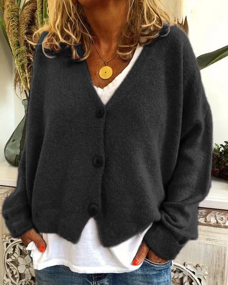 Damen schicker V-Ausschnitt Strickwaren mit Knöpfen für Herbst/Winter