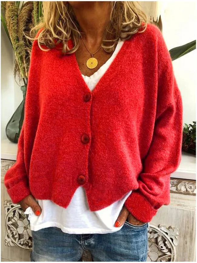 Damen schicker V-Ausschnitt Strickwaren mit Knöpfen für Herbst/Winter