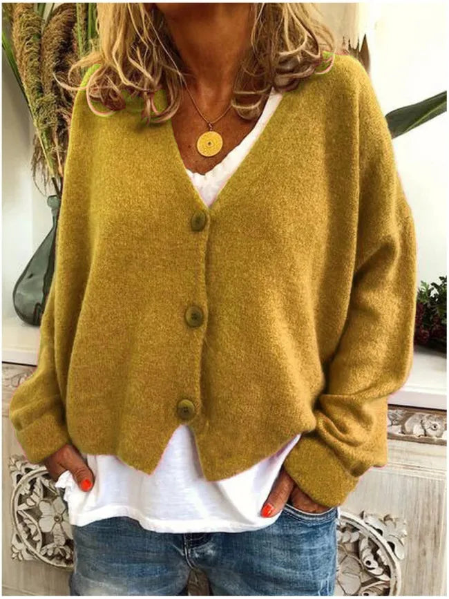 Damen schicker V-Ausschnitt Strickwaren mit Knöpfen für Herbst/Winter