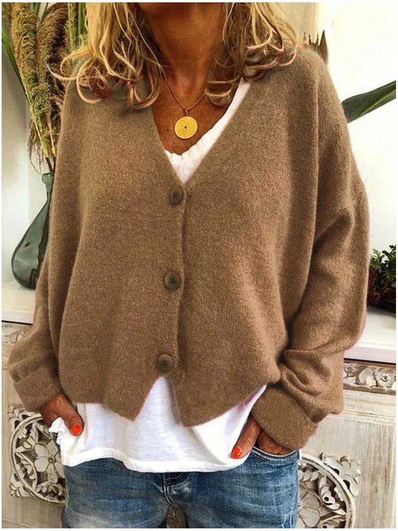 Damen schicker V-Ausschnitt Strickwaren mit Knöpfen für Herbst/Winter