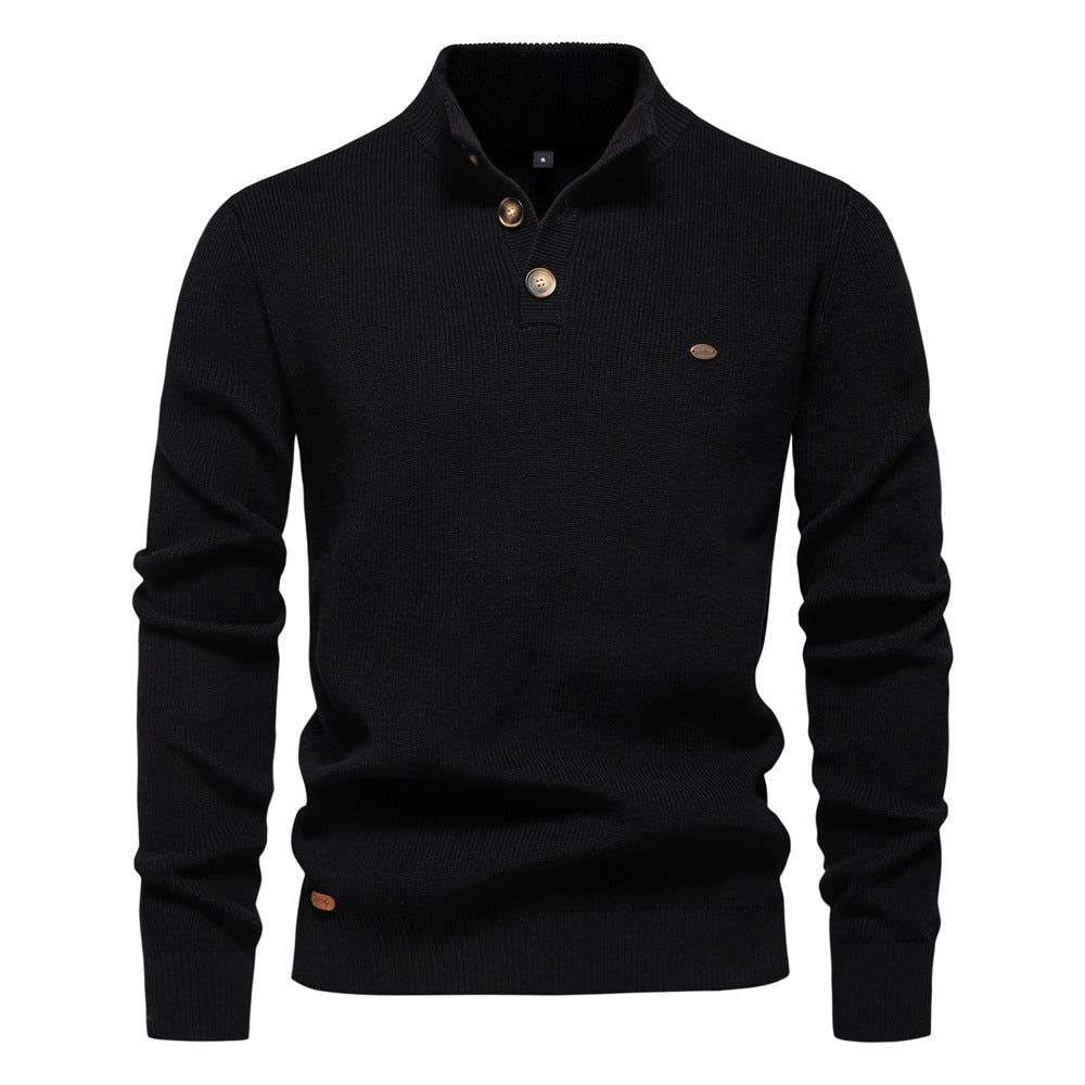 Men's Mock Neck Button-Up Cotton Pullover Sweater