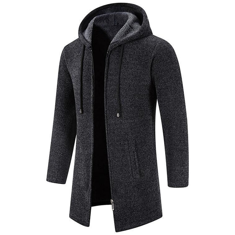 Herren mittellange Fleecejacke mit Reißverschluss und Kapuze
