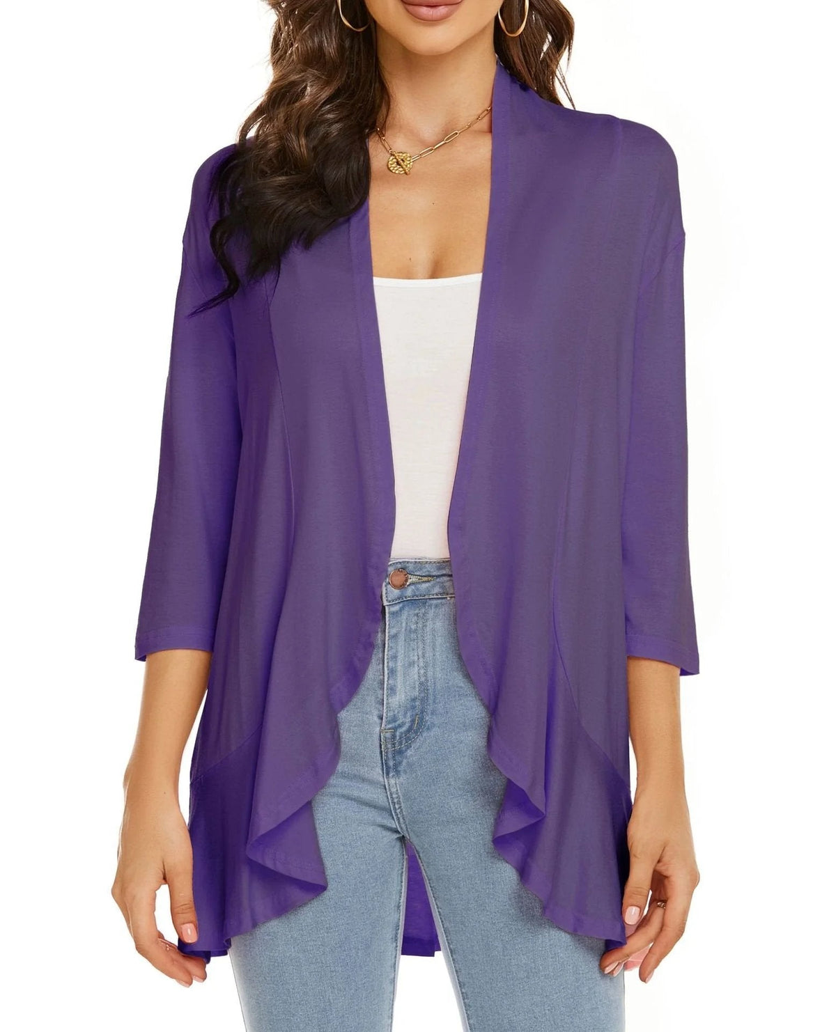 ✨Top-3 Sale Cardigan 2025✨|Damen Herbst/Winter Leichte offene lässige Rüschen-Strickjacke