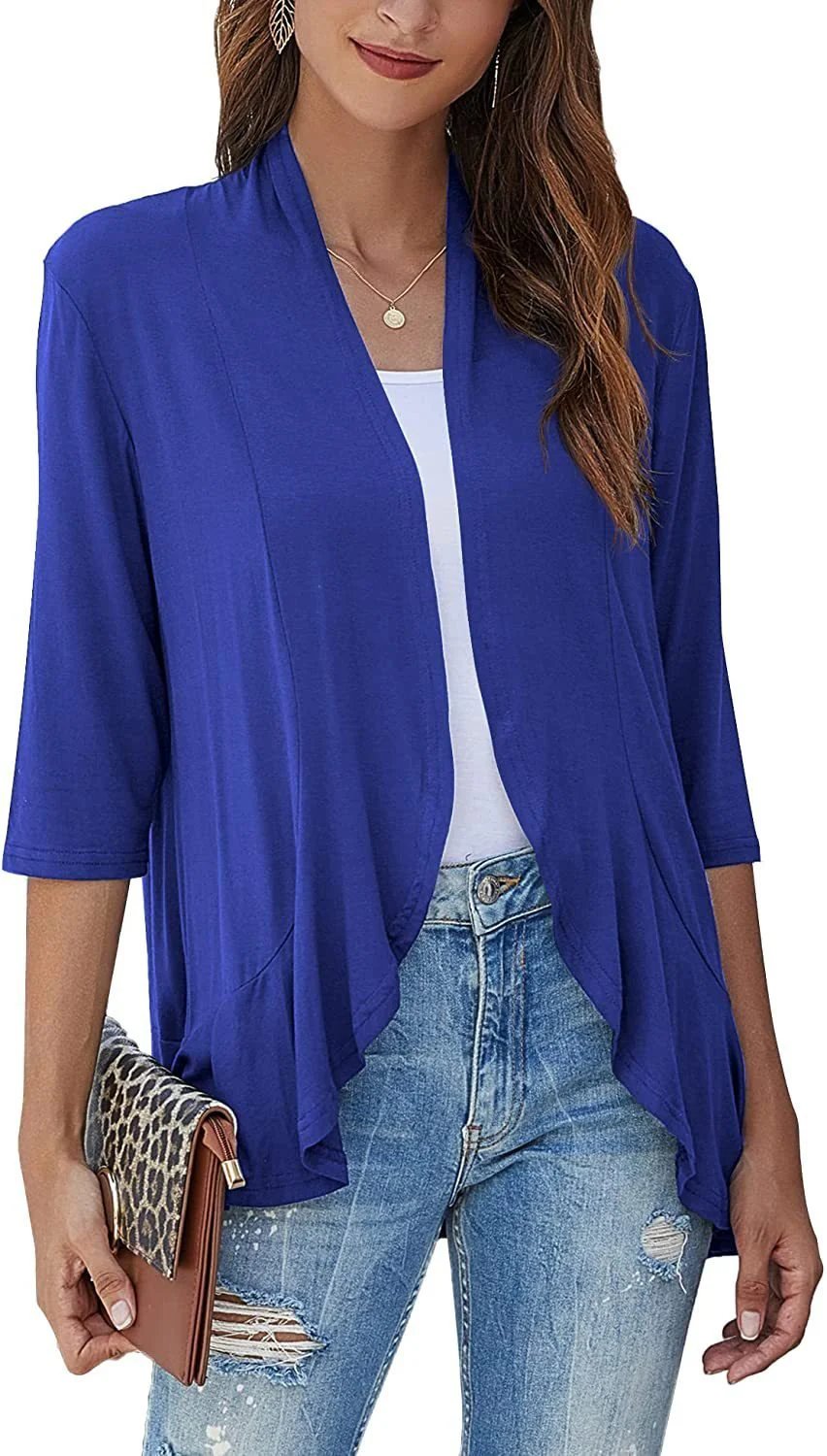 ✨Top-3 Sale Cardigan 2025✨|Damen Herbst/Winter Leichte offene lässige Rüschen-Strickjacke