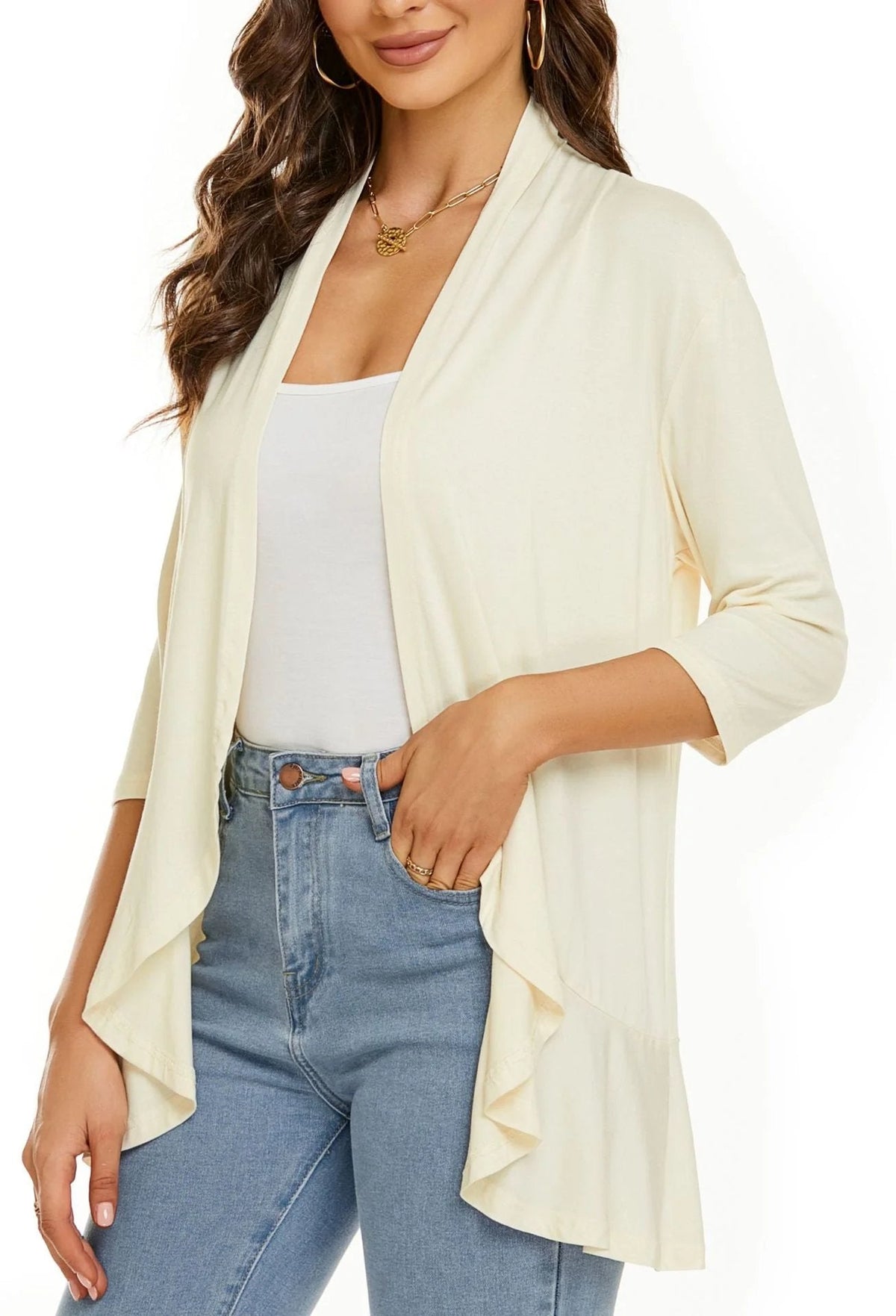 ✨Top-3 Sale Cardigan 2025✨|Damen Herbst/Winter Leichte offene lässige Rüschen-Strickjacke