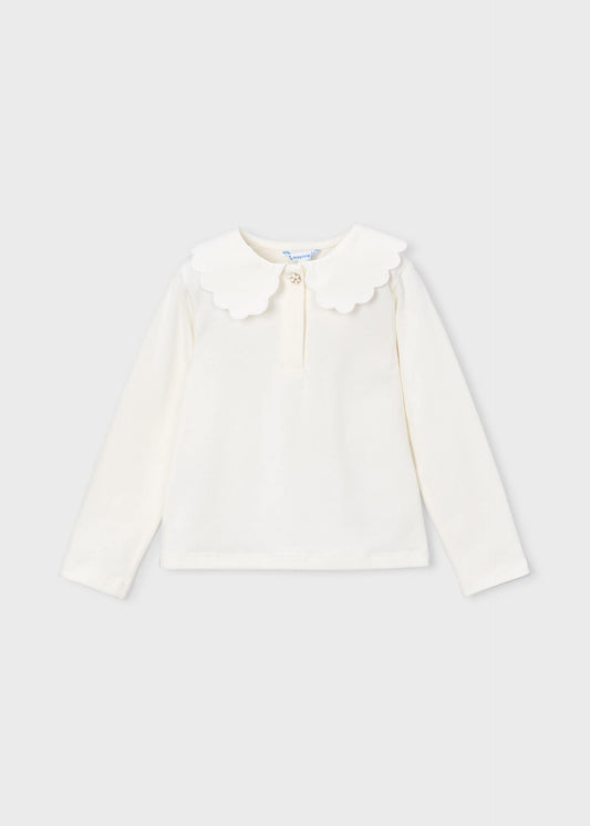 Basic girls' polo shirt with a Peter Pan collar