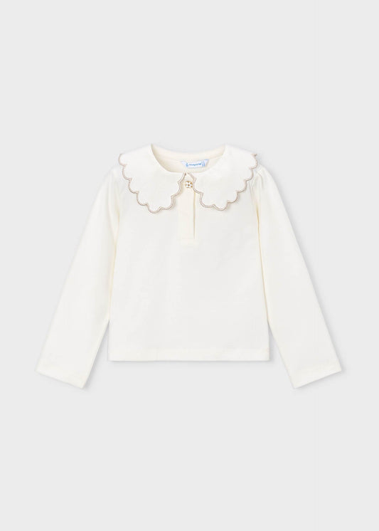 Basic girls' polo shirt with a Peter Pan collar