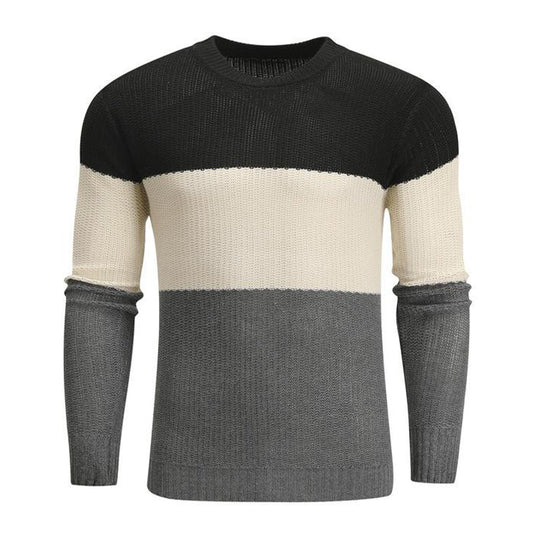 Herren Colorblock Gestreifter Slim Fit Rundhals Pullover