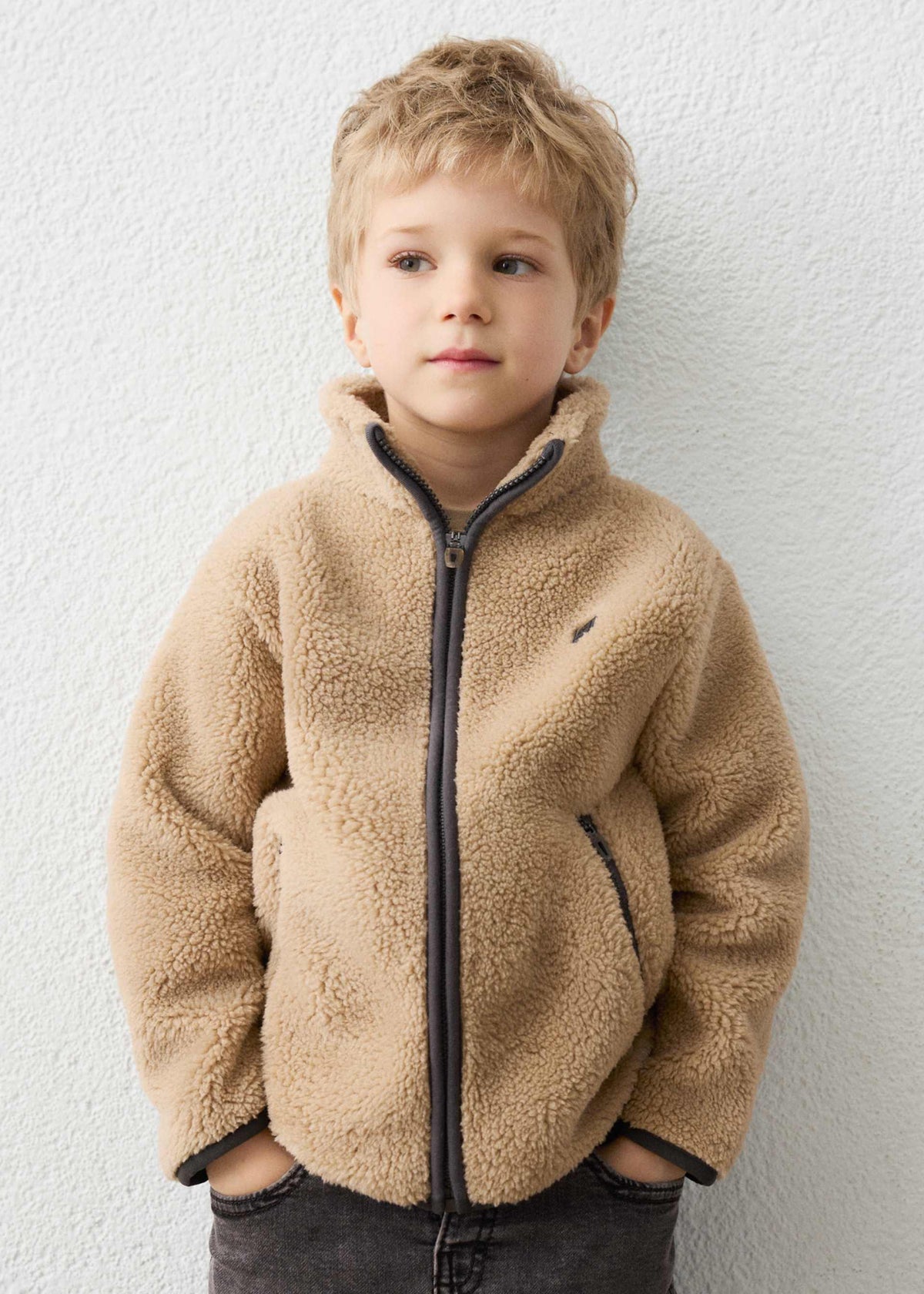 Boy sheepskin zip-up jacket