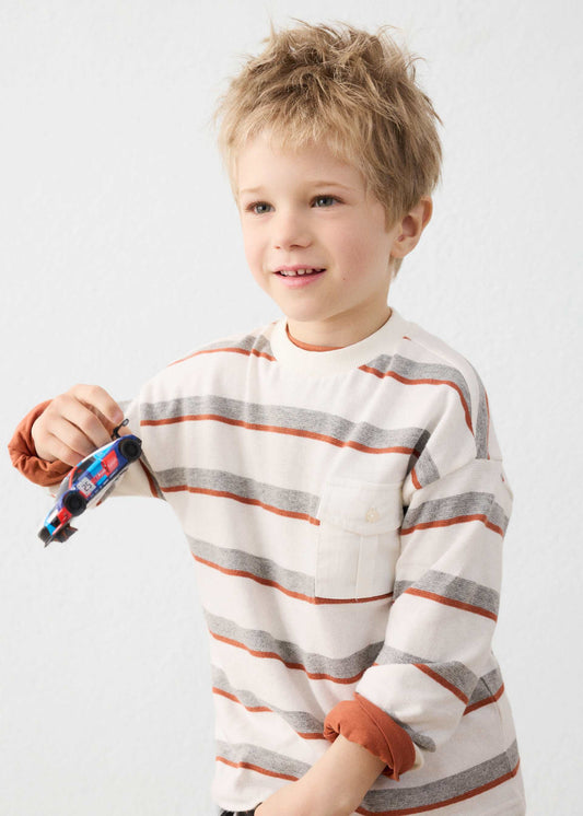 Boys' striped T-shirt with pocket