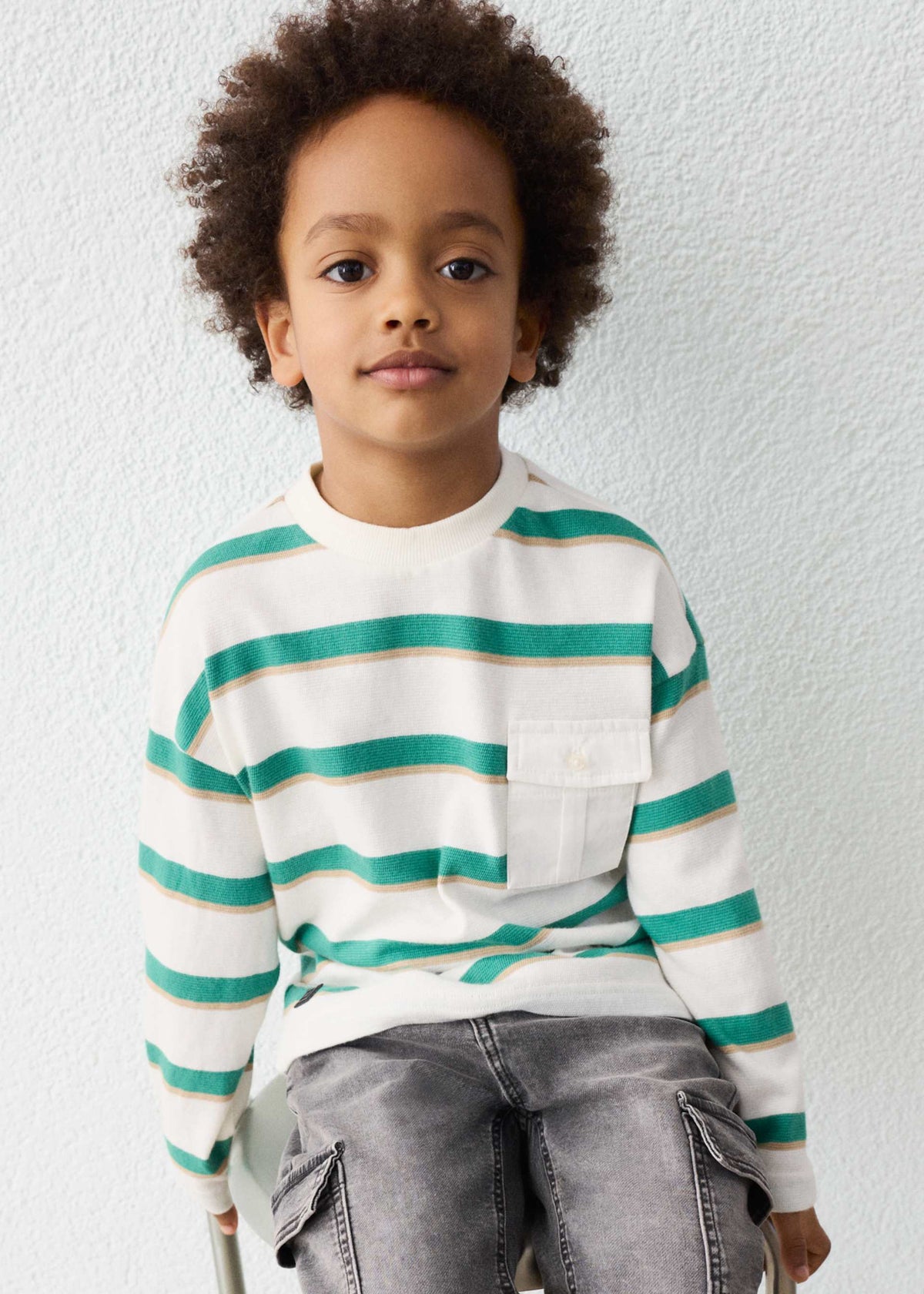 Boys' striped T-shirt with pocket