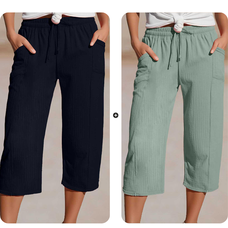 Einfarbige Shorts aus Baumwoll-Leinen-Mix mit Falten für Damen