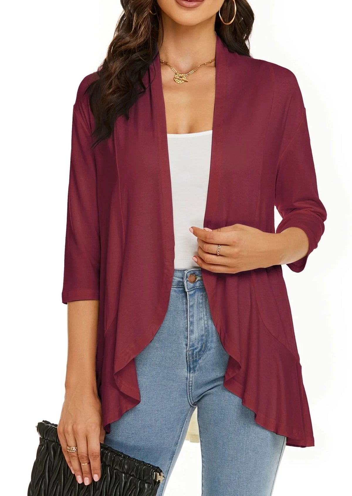 ✨Top-3 Sale Cardigan 2025✨|Damen Herbst/Winter Leichte offene lässige Rüschen-Strickjacke