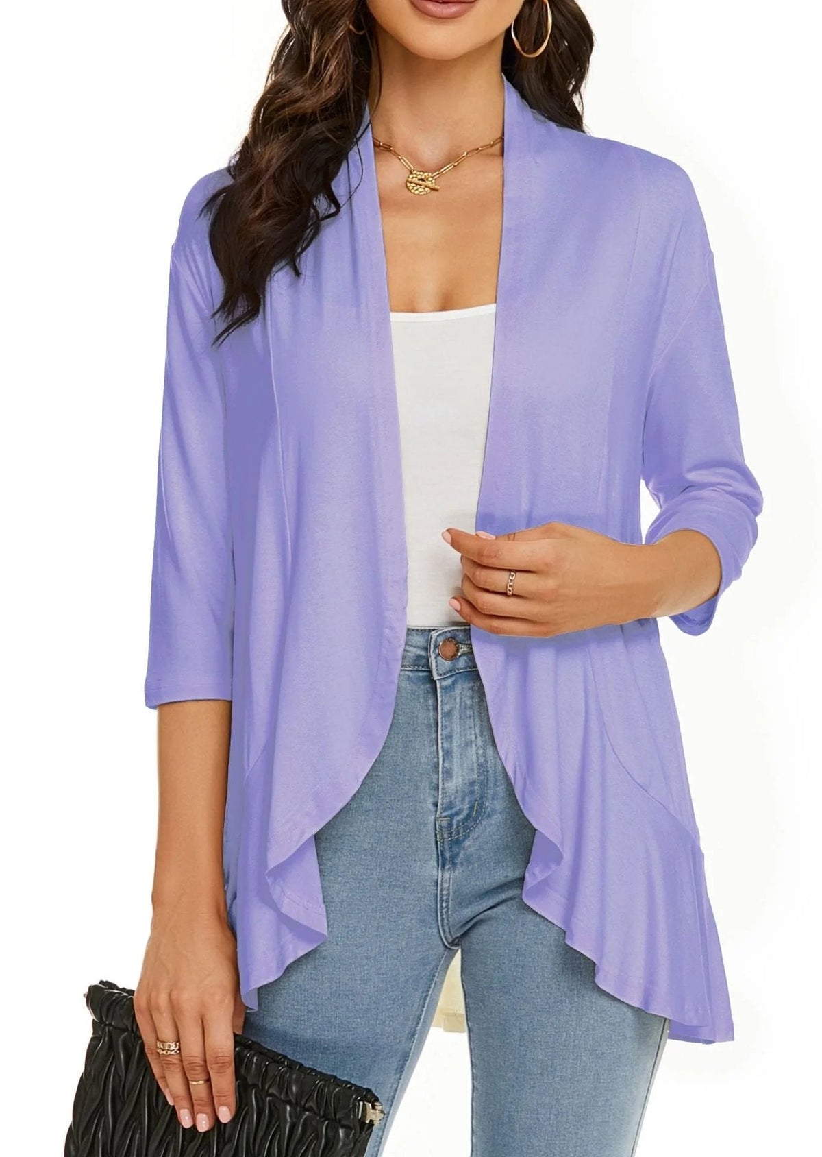 ✨Top-3 Sale Cardigan 2025✨|Damen Herbst/Winter Leichte offene lässige Rüschen-Strickjacke