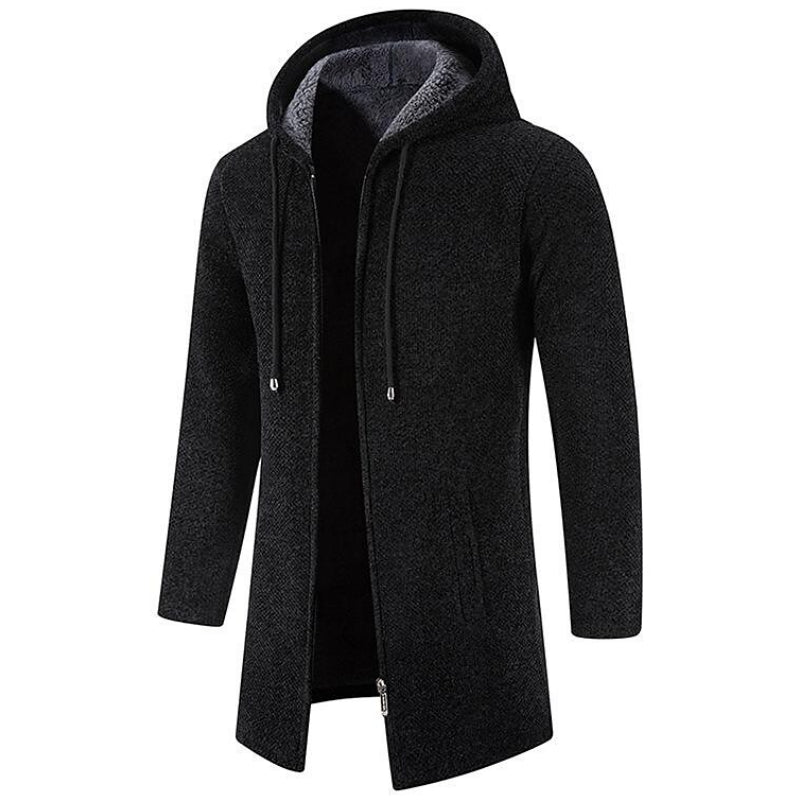 Herren mittellange Fleecejacke mit Reißverschluss und Kapuze