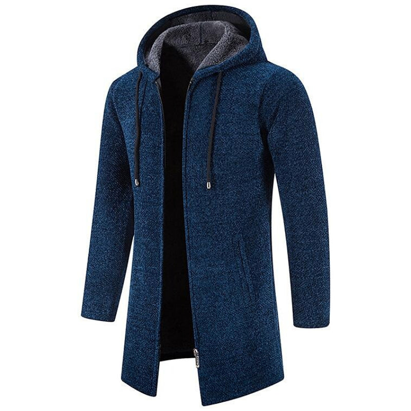 Herren mittellange Fleecejacke mit Reißverschluss und Kapuze