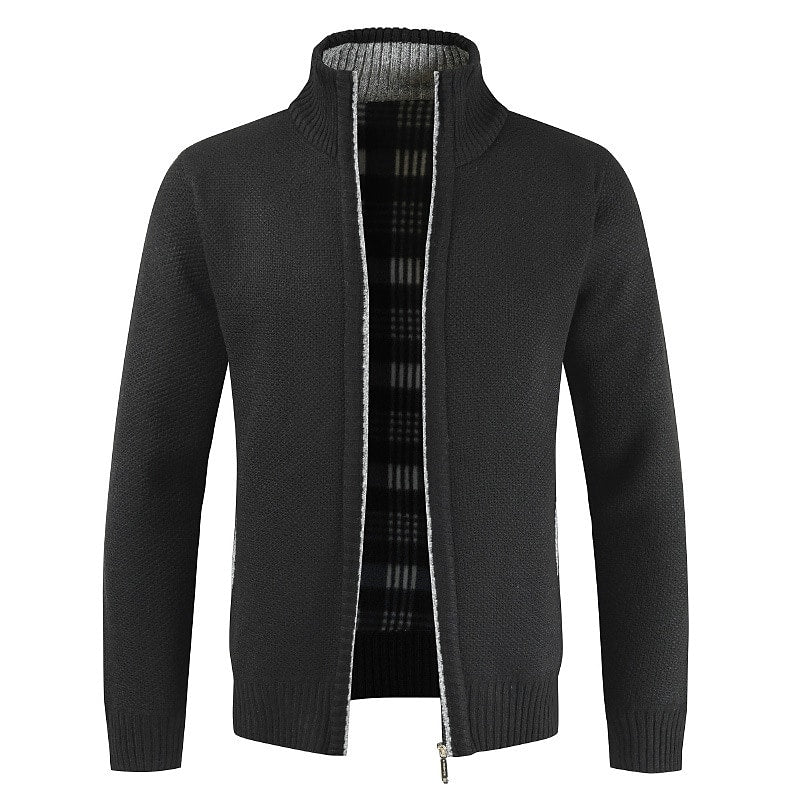 Herren Stehkragen-Strickjacke mit Reißverschluss, einfarbig