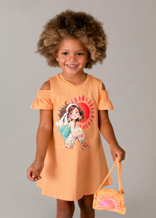 Kleid mit Schlitzen und Handtasche für Mädchen