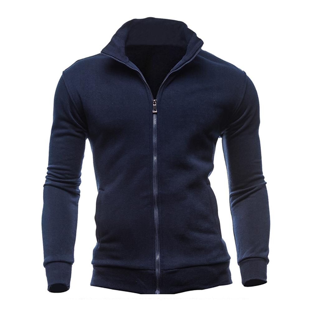 Herren-Strickjacke mit Reißverschluss und Stehkragen in Unifarbe
