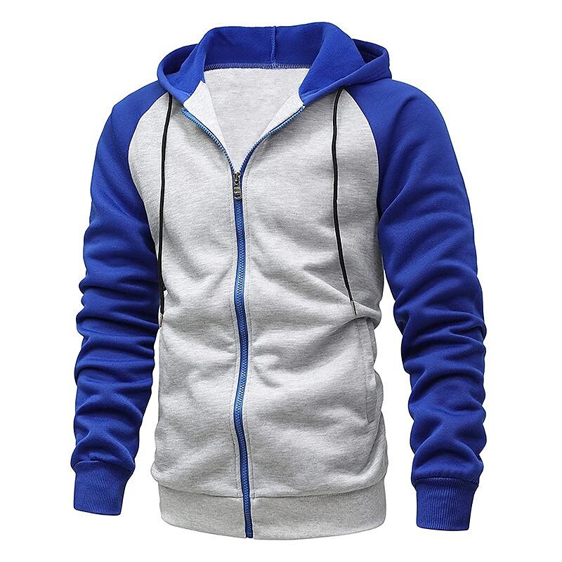 Herren Sweatjacke mit Reißverschluss, Kapuze und Kontrastfarben