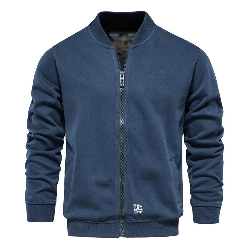 Herren Reißverschluss-Sweatshirtjacke aus French Terry mit Baseballkragen, unifarben