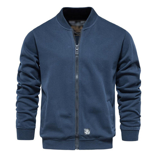 Herren Reißverschluss-Sweatshirtjacke aus French Terry mit Baseballkragen, unifarben