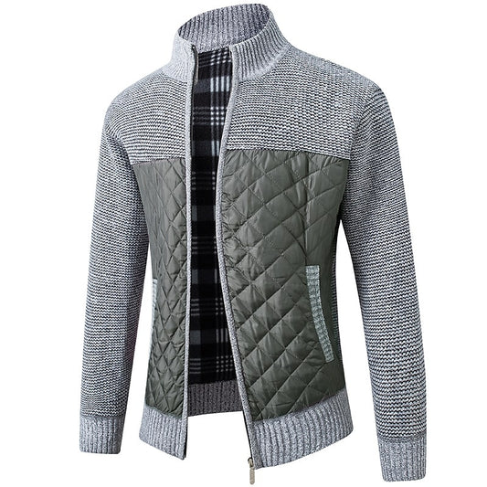 Herren Color Block Strickjacke mit Stehkragen und durchgehendem Reißverschluss