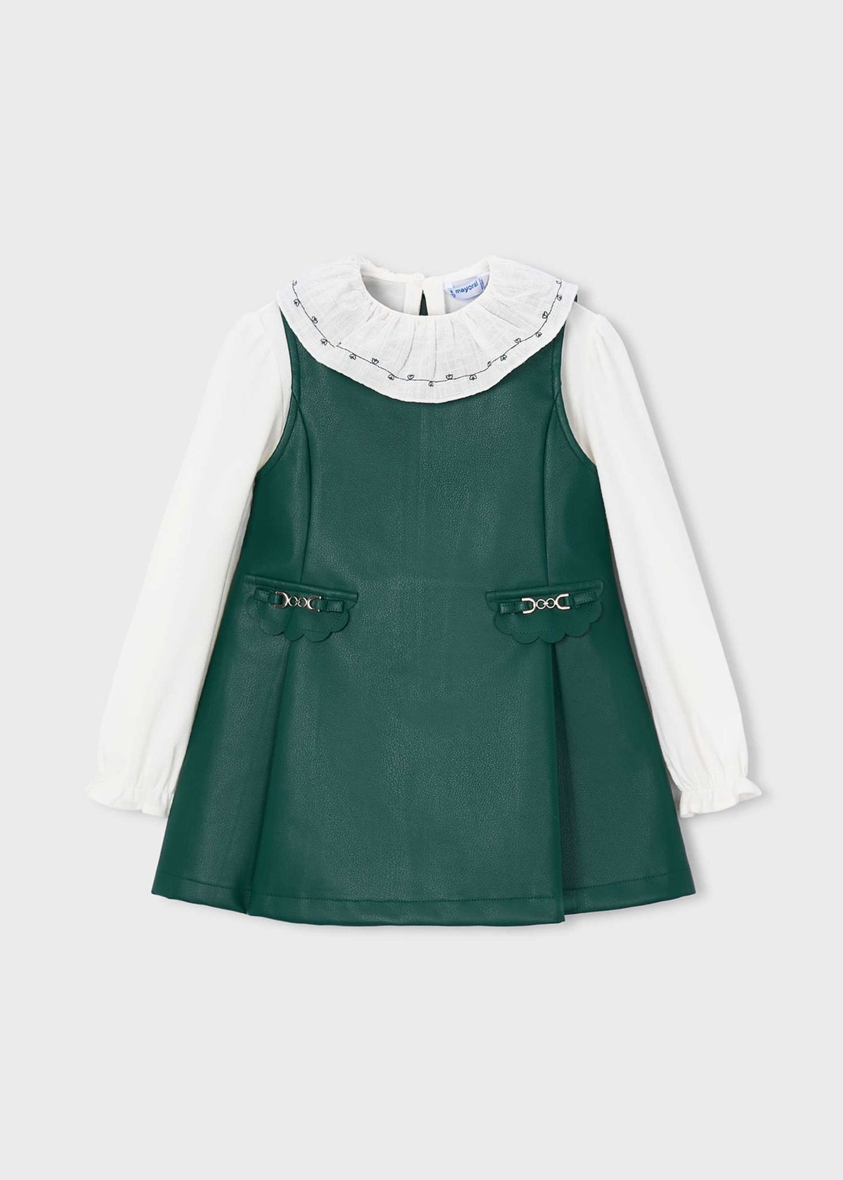 Faux leather dress with a girl's blouse