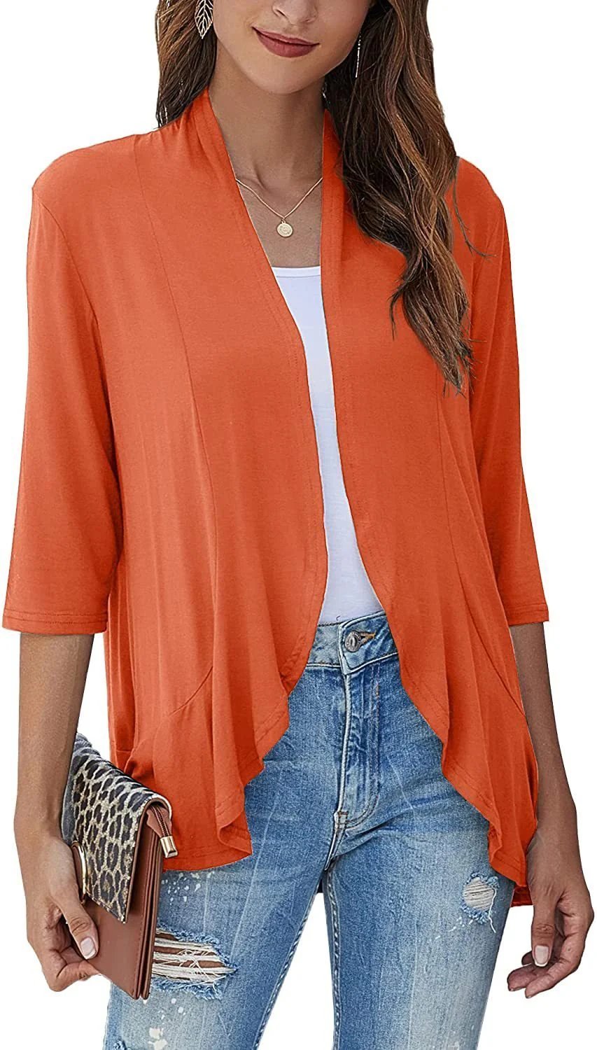✨Top-3 Sale Cardigan 2025✨|Damen Herbst/Winter Leichte offene lässige Rüschen-Strickjacke