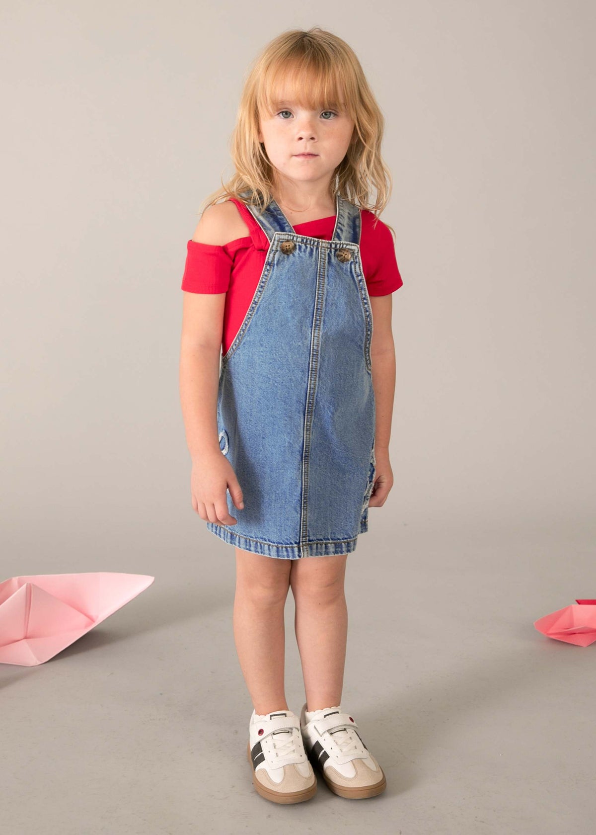 Flowing denim dungarees for girls