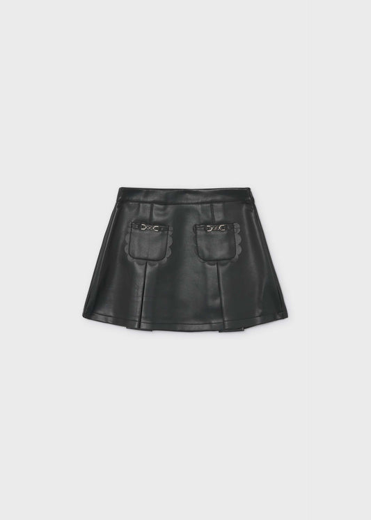 Girl faux leather skirt with pockets