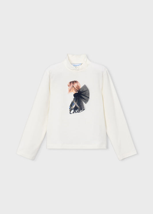 T-Shirt mit Mädchen-Print und Stehkragen