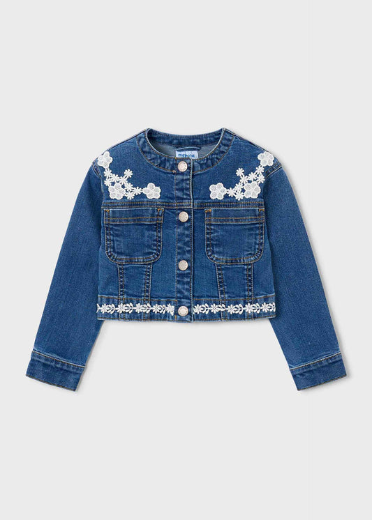 Girl's denim jacket with guipure details