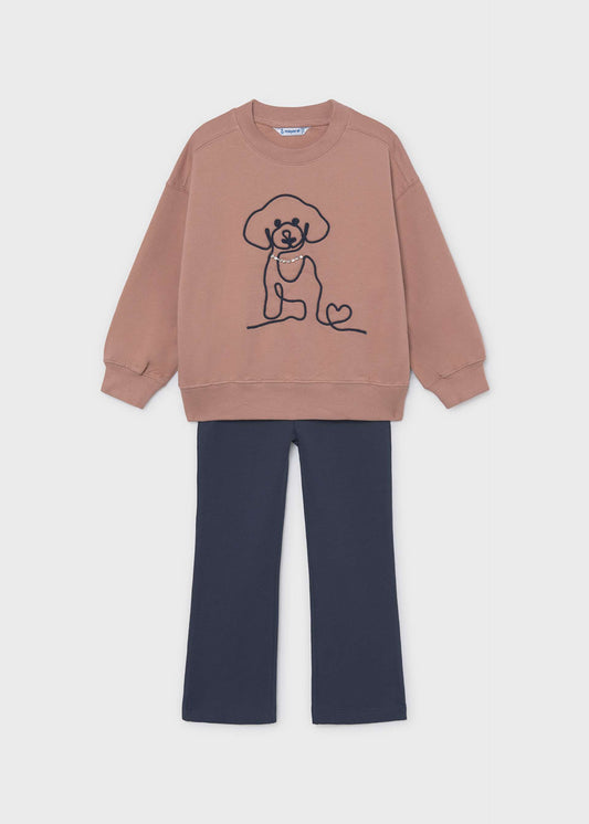 Mädchen-Set aus Leggings und Sweatshirt mit Hunde-Motiv