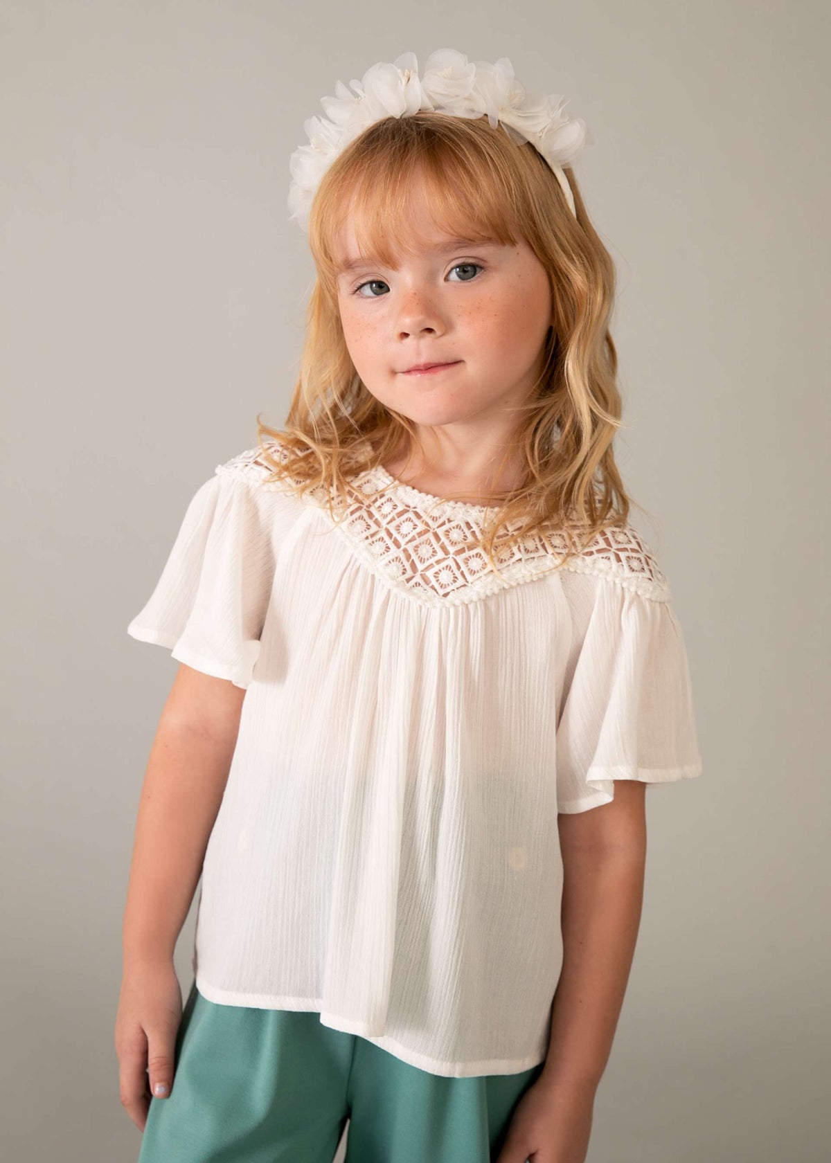 Girls' guipure lace blouse