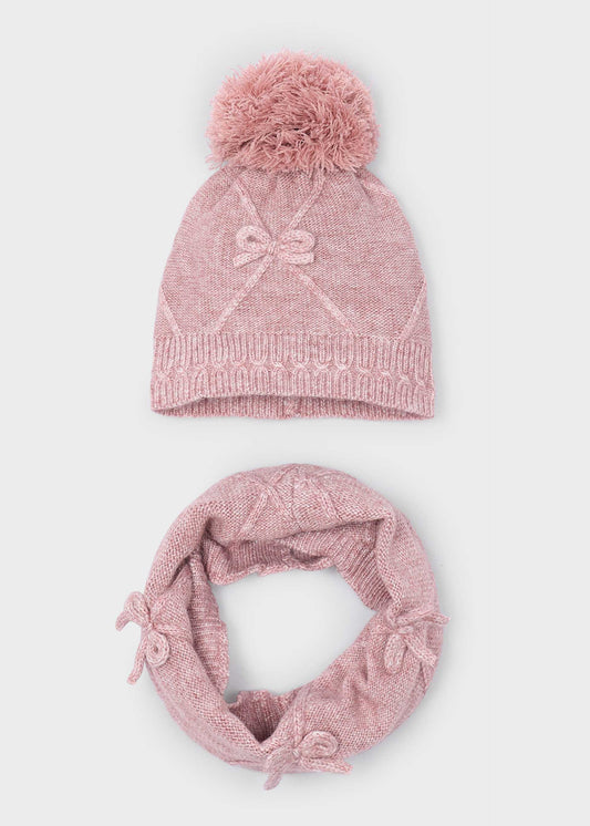 Girls' hat and scarf set with bow detail