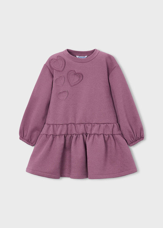 Girls' heart-print fleece dress
